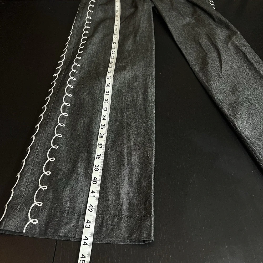 DOUBLE RAINBOUU Embroidered Western Straight Pants Size Small Gray White‎ Cotton